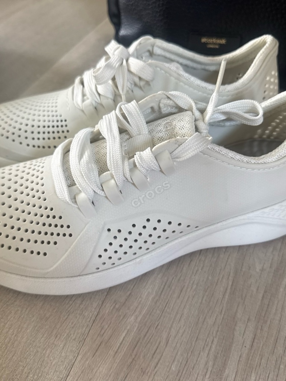 CROCS Women’s White Perforated Lace-Up Sneakers size 7